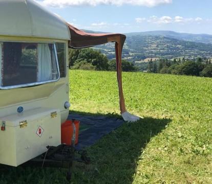 Photo of Retro Caravan with Mountain Views